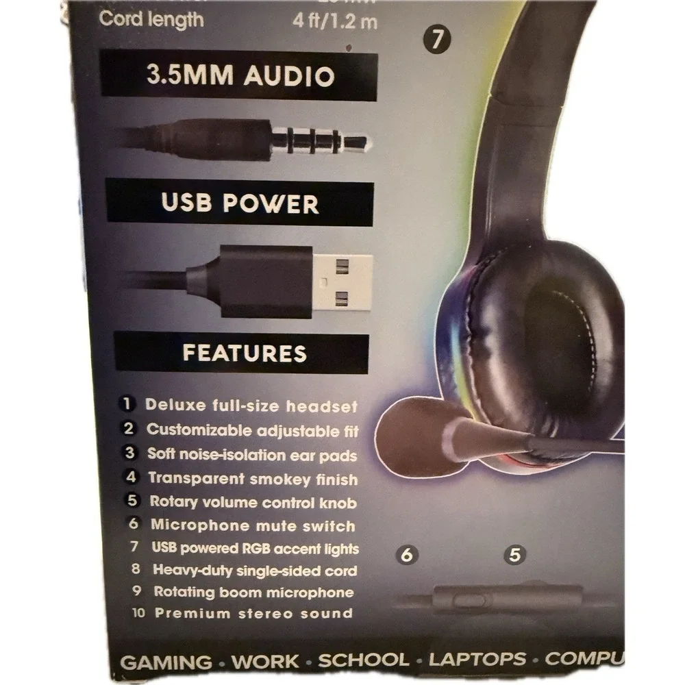 Sentry RGB Light-Up Stereo Gaming Headset with Boom Mic Wired Over-Ear Headphone